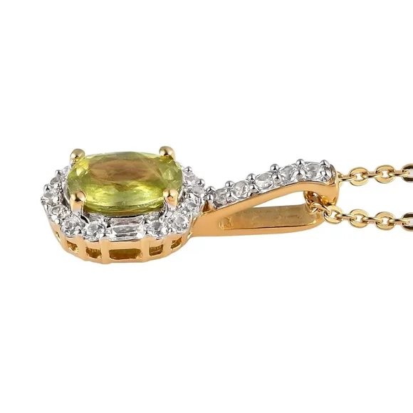 Premium Sava Sphene & White Zircon Halo Pendant On 20" Necklace - Picture 8 of 10